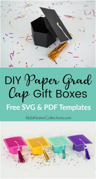 DIY Graduation cap gift box  craft with free templates and step by step tutorial. Use your Cricut or printer to make these gift boxes for graduates. 
