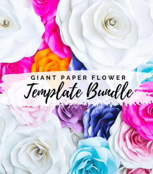 A graphic of paper flower closeups and the words "Giant Paper Flower Template Bundle."