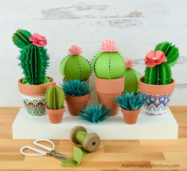 DIY easy paper cactus craft tutorial and templates. How to make ferocactus, prickly pear, and aloe vera paper plants for your home. 