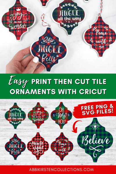 How to Make Tile Arabesque Christmas Ornaments with Cricut - Use our free tile templates for iron-on vinyl and print then cut tile christmas ornaments. 