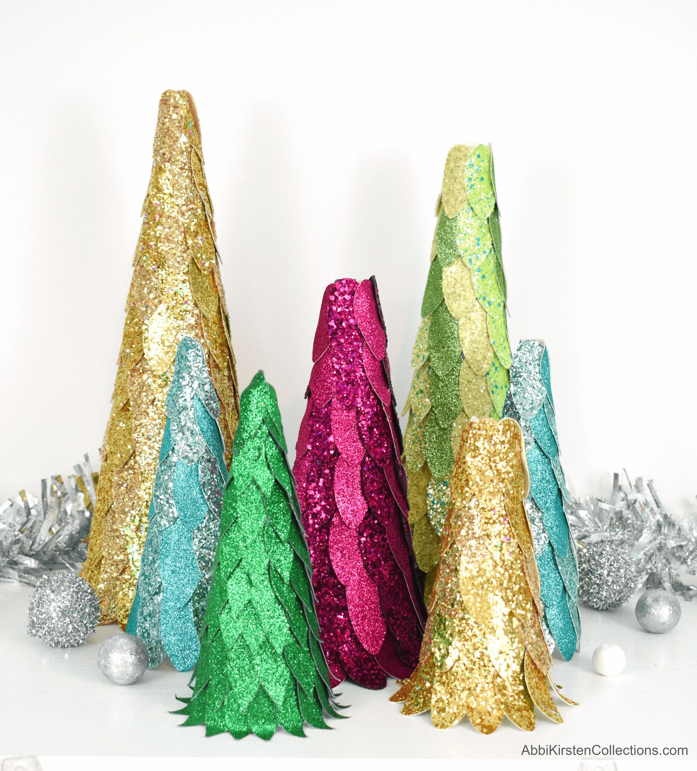 DIY Faux Glitter Leather Cone Christmas Tree Craft – Free Templates