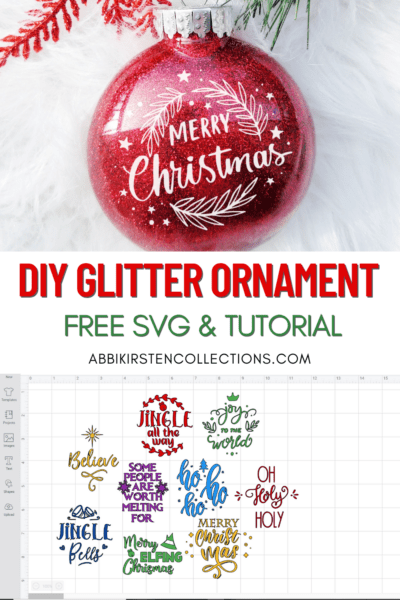 DIY Glitter Ornaments with FREE Christmas SVG cut files for Cricut. 