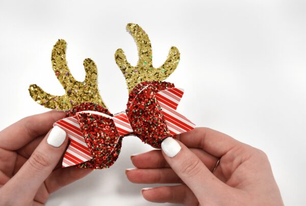 Rudolph reindeer faux leather hair bows