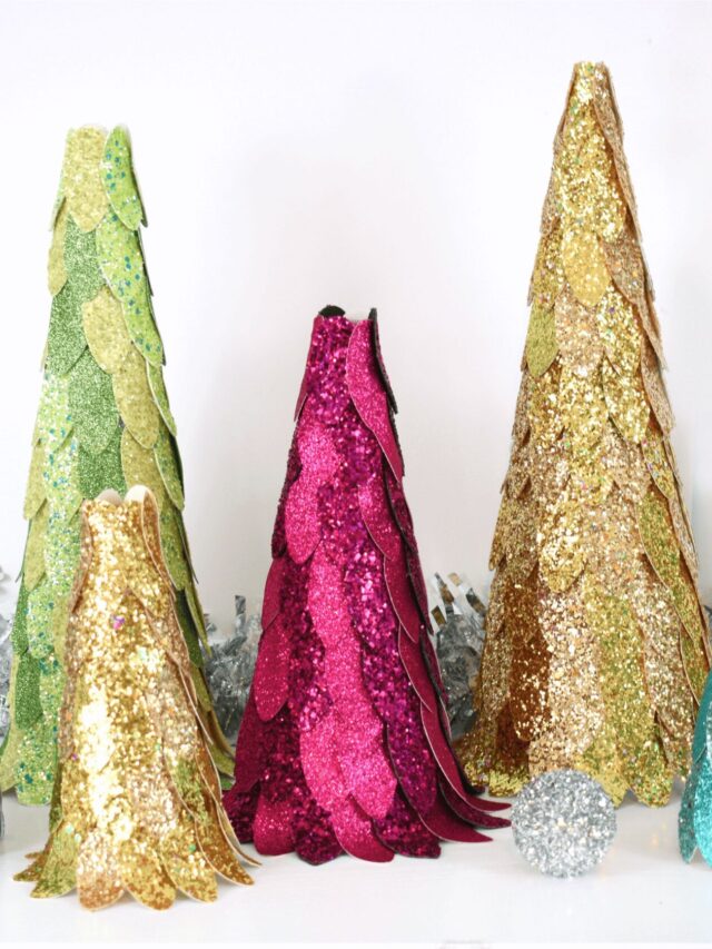 DIY Faux Glitter Leather Cone Christmas Tree Craft – Free Templates Story