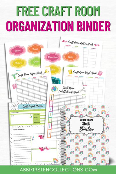 My Craft Room Organization Binder is included in my 3 Day Craft Room Organization Challenge. It has helpful printouts like label templates and craft supply stock sheets. 