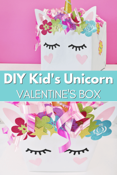 Want to learn how to make this adorable unicorn Valentine box? Here are all the steps you need to make a DIY kid’s unicorn or dinosaur valentine box with free templates.