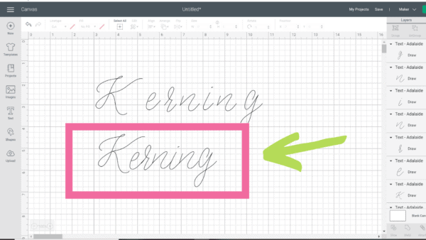 New kerning feature for text in Cricut design space. 