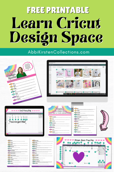 Learn Cricut design space with this free helpful Cricut design space guides! This collage of images shows the Cricut Design Space map key with important Design Space terms.