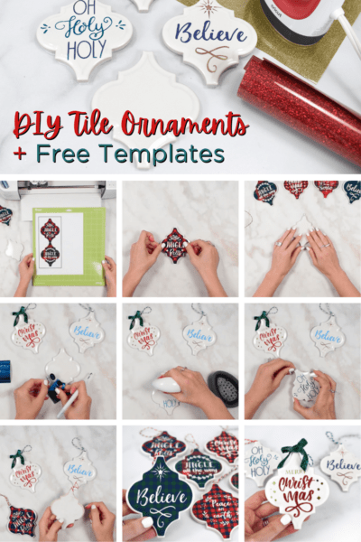 DIY tile christmas ornaments with free templates. 
