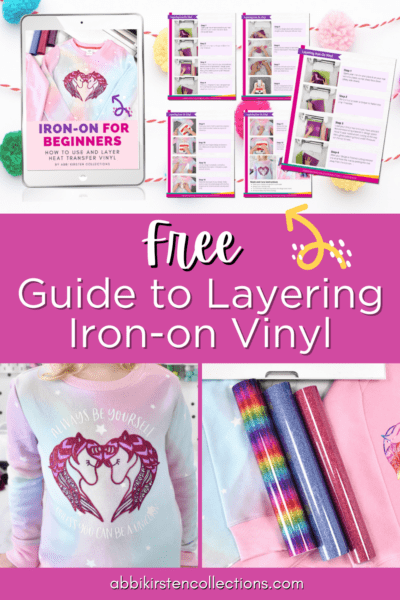 How to Layer Iron-On Vinyl with Your Cricut. Learn how to layer glitter heat transfer vinyl on shirts. Step by step Cricut tutorial. Download your FREE guide to using HTV and layering any design. 