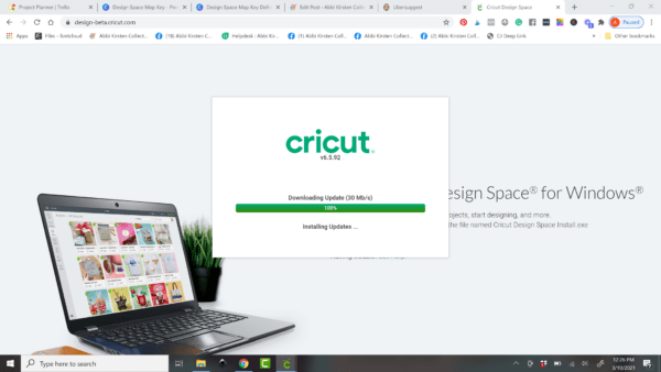 A screenshot of a browser window showing how to download Cricut Design Space for desktop.