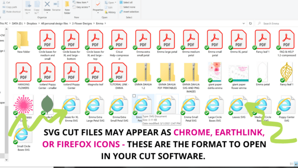 Here is an example of what your files might look like without changing the icons to an SVG icon picture. You will notice files with browser icons instead of SVG file icons, making finding files harder. 