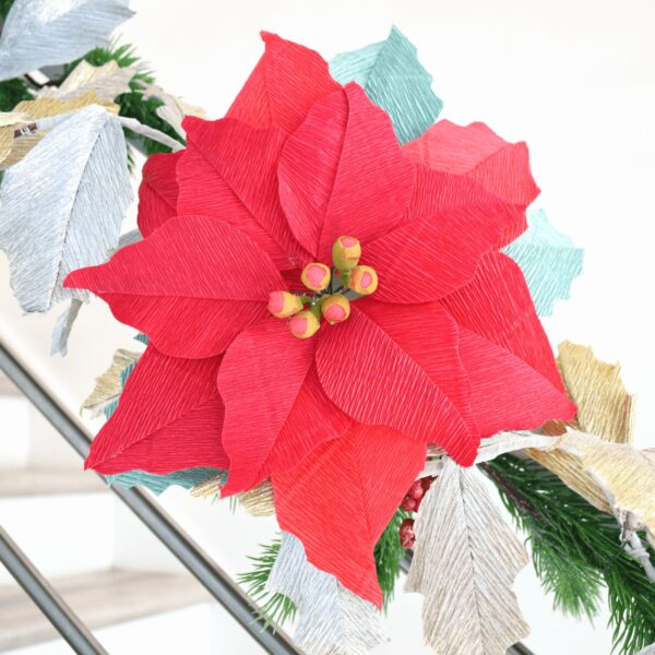 Large red crepe paper poinsettia flower craft. 