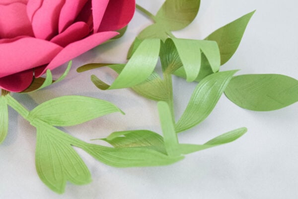 A close-up of debossing on paper leaves made with the Cricut Maker machine.