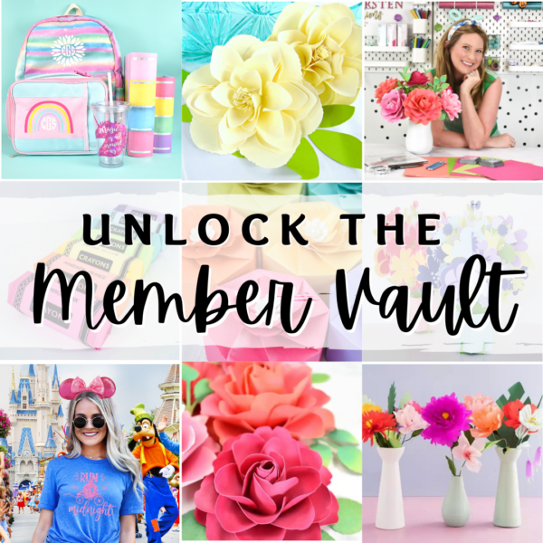 A nine-paneled graphic with various papercraft projects in each square - flowers, hair accessories, boxes, and more. Unlock the member vault to find the free paper rose tutorial and other designs and templates.