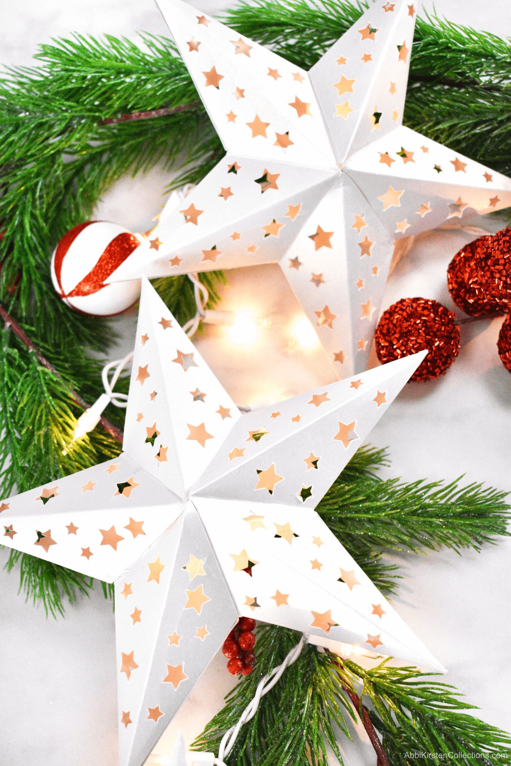 DIY Paper Star Christmas Light Garland with Templates and Tutorial