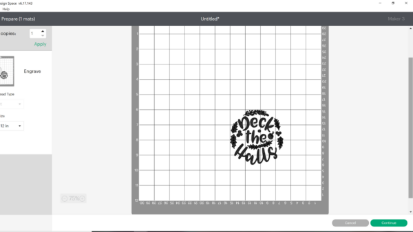 A screenshot of Cricut Design Space showing how to place a Christmas ornament design SVG file on the cutting mat.