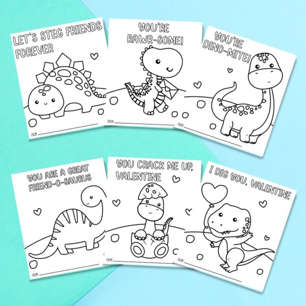 Printable dinosaur cards for Valentines day