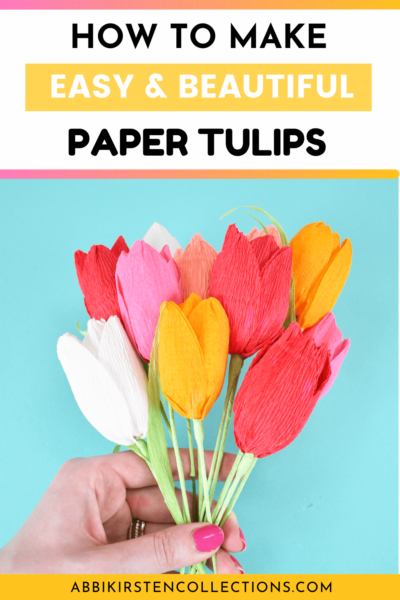 Make 3D crepe paper tulip flowers. Download the tulip paper flower printable templates and SVG cut files for Cricut. 