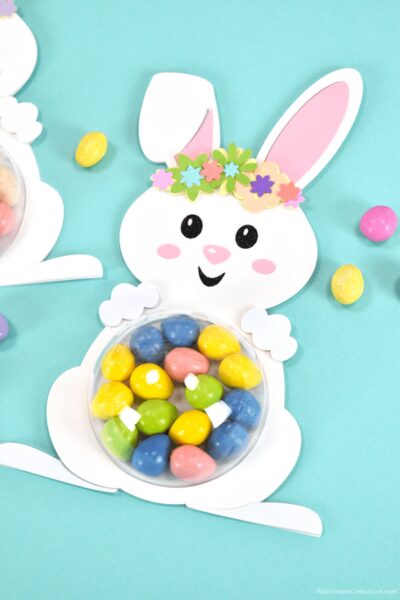 DIY candy holder Easter crafts for adults and kids. Download the free Easter egg SVG, bunny, and chick candy holder SVG cut files to make this craft.