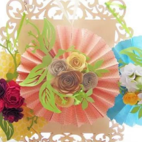 DIY Paper Rosette Hanging Fan with Decorative Paper Flowers cover