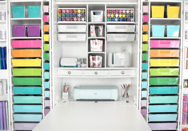 Rainbow colored Dreambox craft storage cabinet