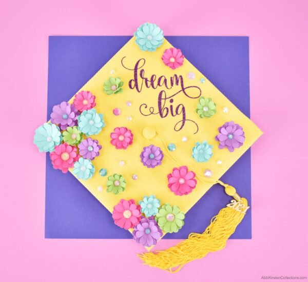 How to decorate a graduation cap with iron-on vinyl and paper flowers