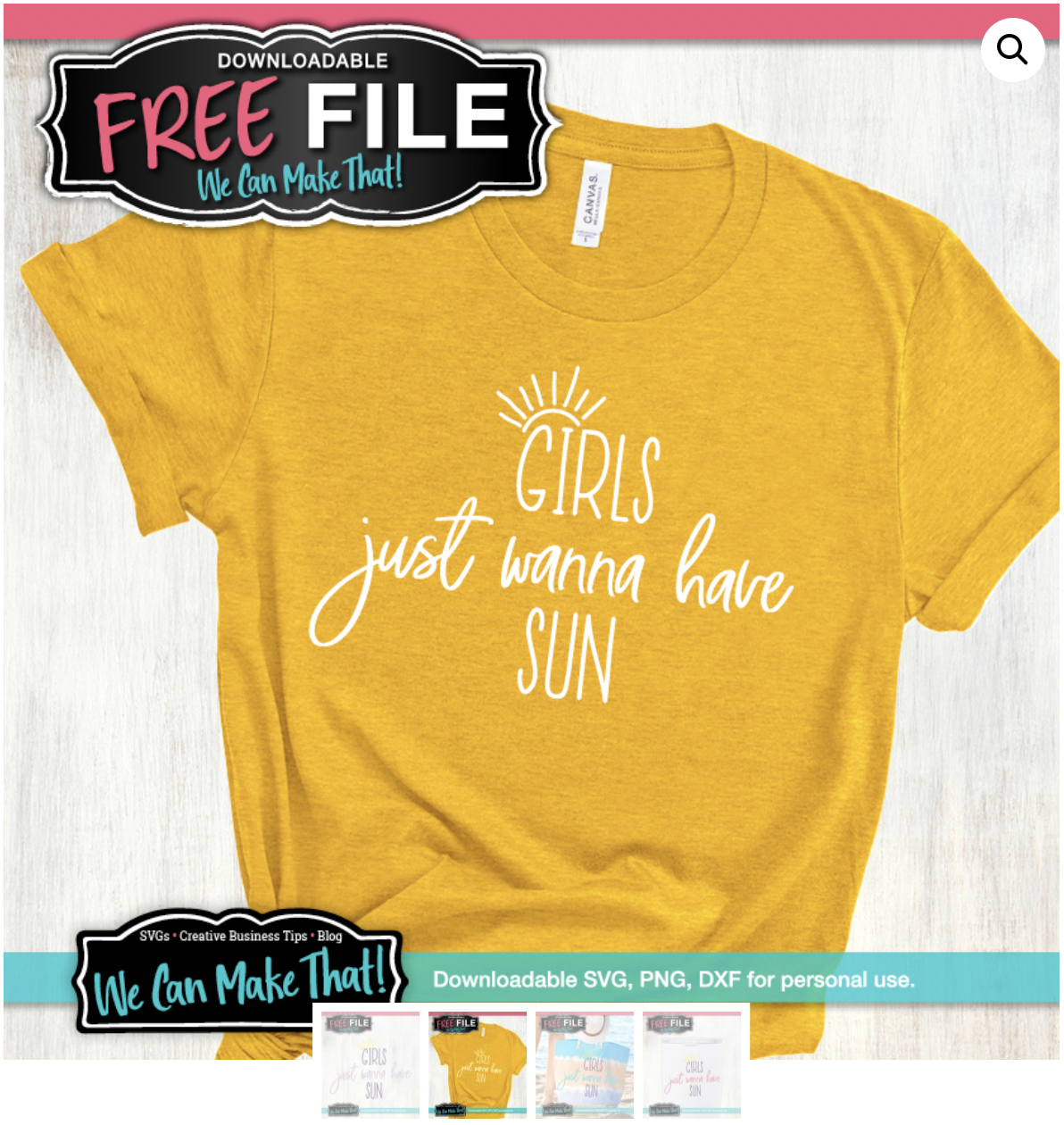 A mustard yellow t-shirt on a white and grey background. The t-shirt has white writing that says “Girls Just Wanna Have Sun.”