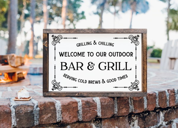 Create a personalized outdoor bar and grill patio sign with this free bbq SVG file using your Cricut or Silhouette cutting machine. 