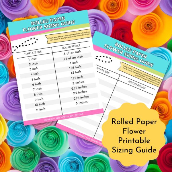 Free rolled paper flower sizing guide for Cricut. 