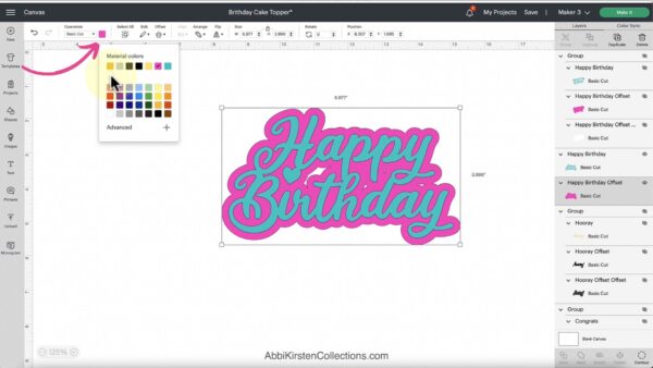A screenshot of changing the color of an image in Cricut Design Space.