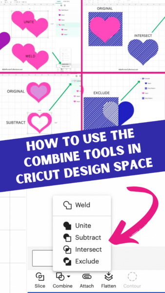 Learn how to the Cricut Combine Tools: How to Use Weld, Unite, Subtract, Intersect and Exclude in Design Space.