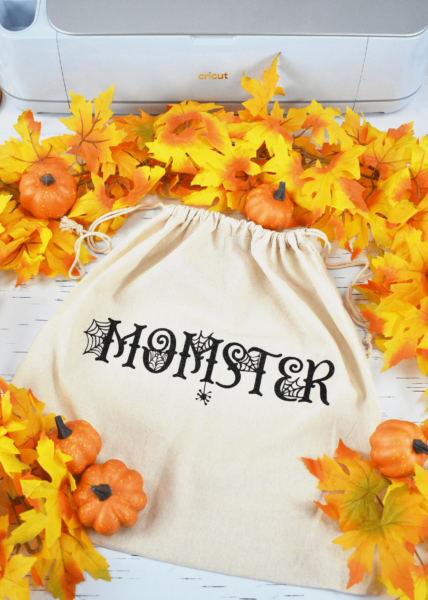 Free momster SVG cut file in iron-on vinyl on tote bag. 