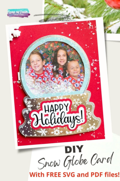 Christmas card snow globe with family photo made with Cricut