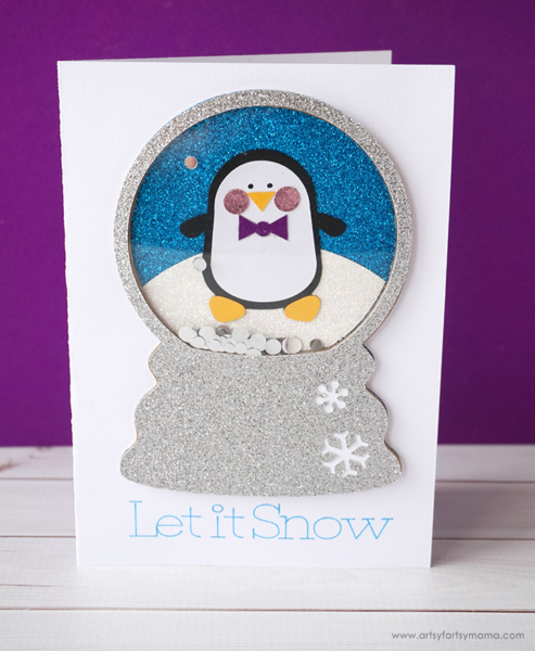 Let it show penguin snow globe shaker card