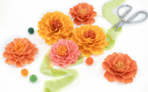Paper marigolds are often associated with the Day of the Dead, or Dia de Los Muertos. Learn to capture the beauty of marigolds as DIY paper flowers. Download the marigold SVG cut files for cutting machines and PDF printables perfect for decorating for fall. 
