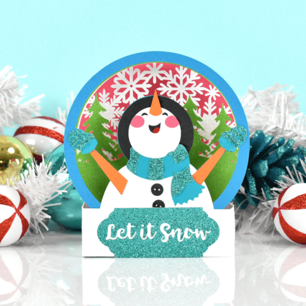Snowman pop-up Christmas card with text Let it snow
