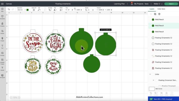 The image shows Cricut design space with Christmas SVG designs. 