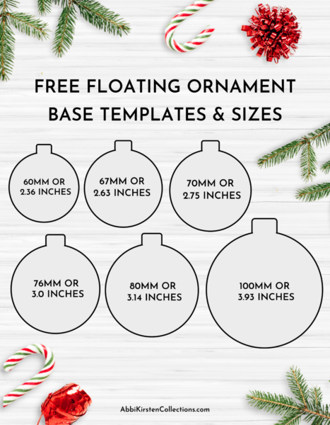The image shows a floating ornament templates and size guide for Cricut. Text says the templates are free. 