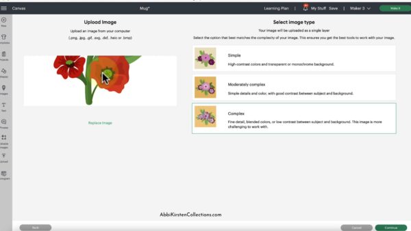 A PNG image of the poppy flower free mug design being uploaded to Cricut Design Space. 