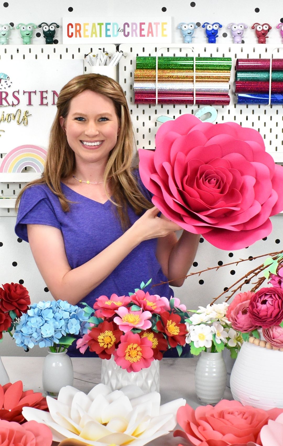 Paper Flowerfest vertical Abbi Abbi with giant pink rose