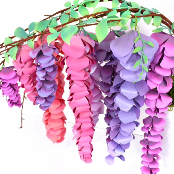 The image shows handmade paper wisteria