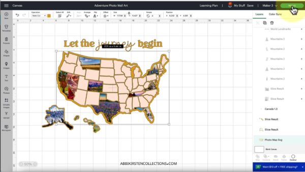 This image shows a photo map of the USA with family travel photos. 