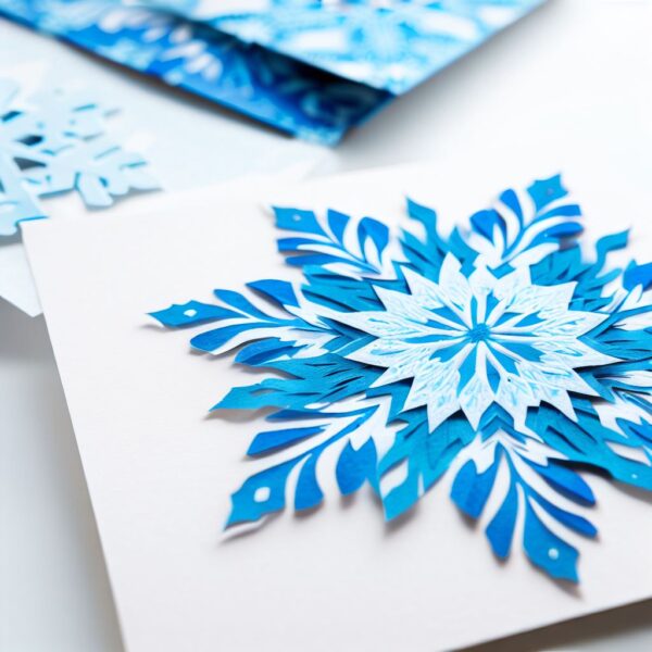 White and blue snowflake card handmade using a Cricut machine