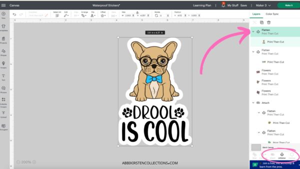 How to use the flatten tool for stickers in Cricut Design Space