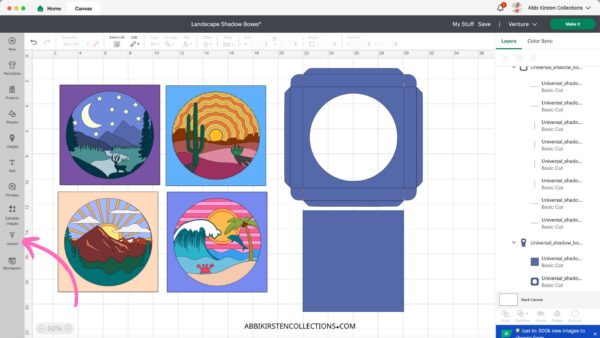 Layered 3D shadow box SVG files in Design Space. 