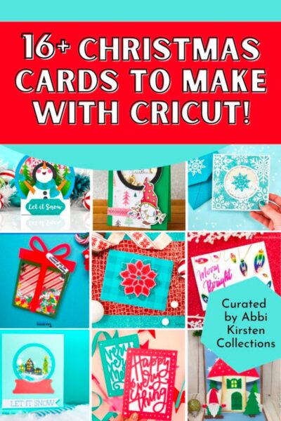 Collage showing 16+ christmas cards to make with your cricut machine. 