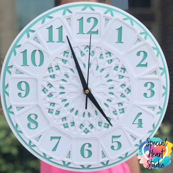 White and turquoise blue mandala layered clock.