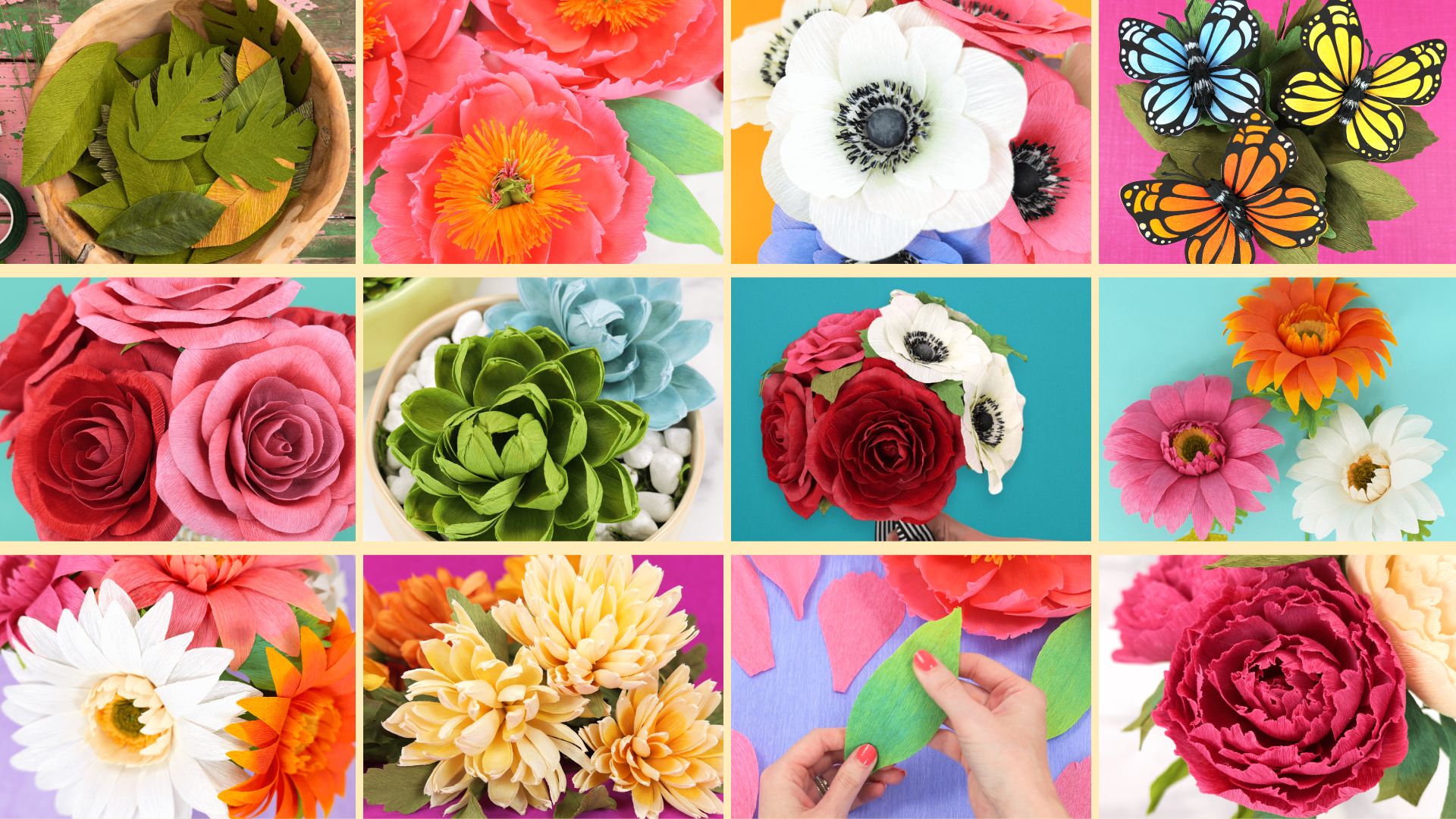 Collage of crepe paper flowers by Abbi Kirsten