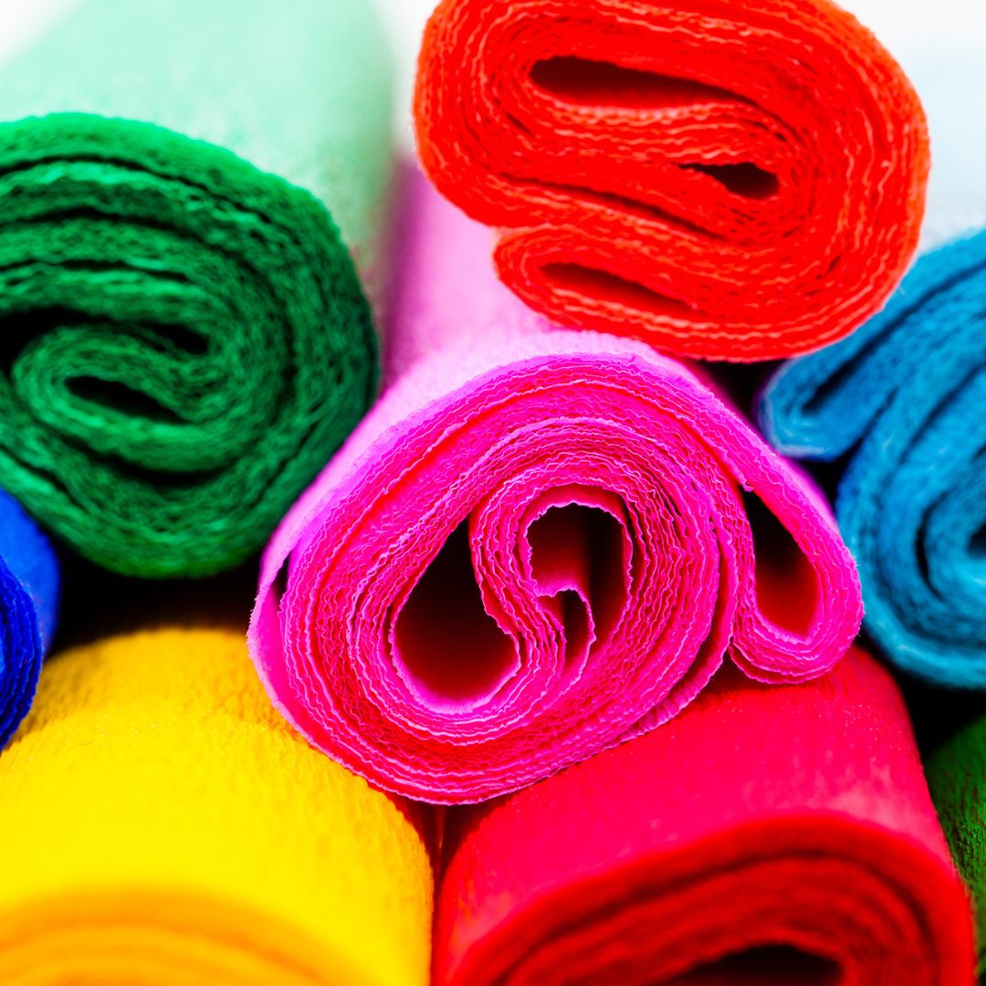 Colorful stack of crepe paper rolls